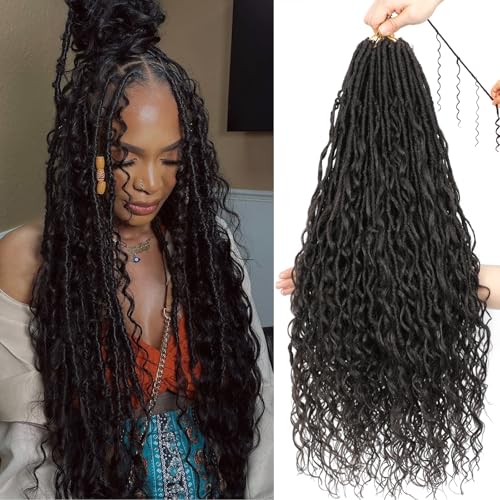 XIIMENALU Boho Faux Locs Crochet Hair 8 Packs Goddess Soft Locs with Curly Ends Pre-Looped Bohemian River Locs Crochet Hair Extensions for Black Women (4#, 24Inch(Pack of 8)) von XIIMENALU