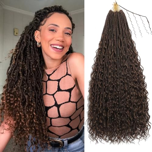 XIIMENALU Boho Faux Locs Crochet Hair 8 Packs Goddess Soft Locs with Curly Ends Pre-Looped Bohemian River Locs Crochet Hair Extensions for Black Women (F1B/30#, 18Inch(Pack of 8)) von XIIMENALU