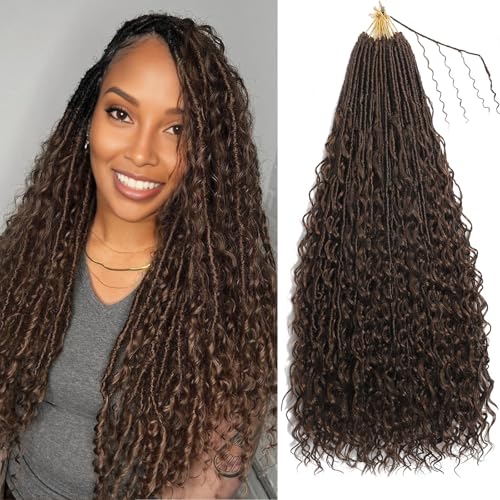XIIMENALU Boho Faux Locs Crochet Hair 8 Packs Goddess Soft Locs with Curly Ends Pre-Looped Bohemian River Locs Crochet Hair Extensions for Black Women (F1B/30#, 24Inch(Pack of 8)) von XIIMENALU