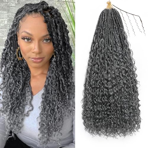 XIIMENALU Boho Faux Locs Crochet Hair 8 Packs Goddess Soft Locs with Curly Ends Pre-Looped Bohemian River Locs Crochet Hair Extensions for Black Women (F1B/Grey#, 24Inch(Pack of 8)) von XIIMENALU