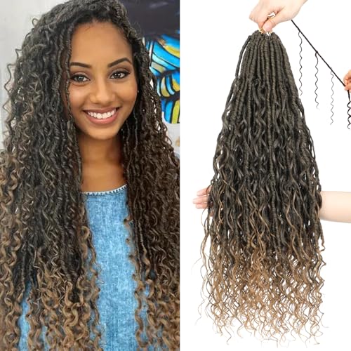 XIIMENALU Boho Faux Locs Crochet Hair 8 Packs Goddess Soft Locs with Curly Ends Pre-Looped Bohemian River Locs Crochet Hair Extensions for Black Women (T27#, 24Inch(Pack of 8)) von XIIMENALU
