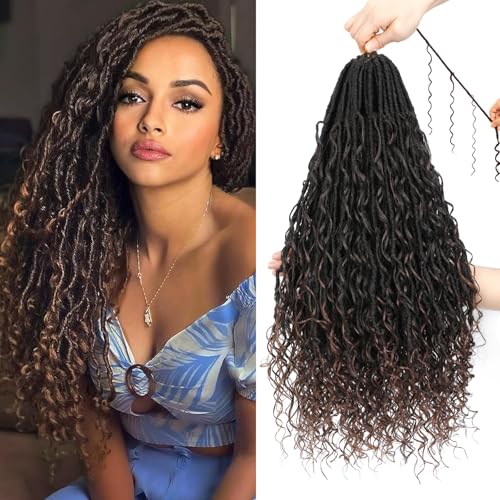 XIIMENALU Boho Faux Locs Crochet Hair 8 Packs Goddess Soft Locs with Curly Ends Pre-Looped Bohemian River Locs Crochet Hair Extensions for Black Women (T30#, 18Inch(Pack of 8)) von XIIMENALU