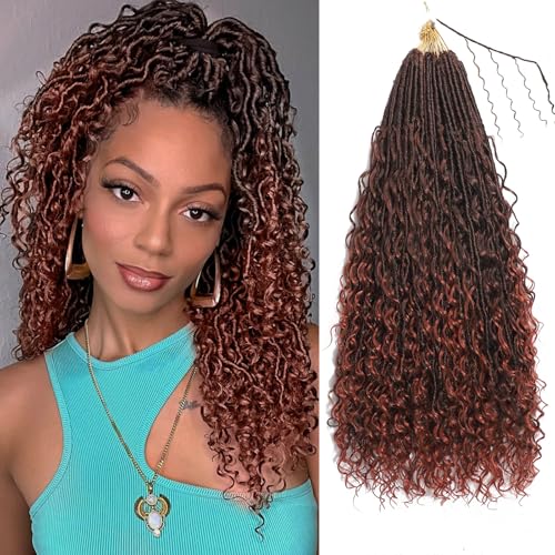 XIIMENALU Boho Faux Locs Crochet Hair 8 Packs Goddess Soft Locs with Curly Ends Pre-Looped Bohemian River Locs Crochet Hair Extensions for Black Women (T350#, 18Inch(Pack of 8)) von XIIMENALU