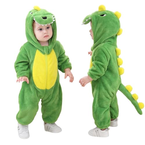XIJEQOW Unisex-Baby-Onesie, Flanell-Onesie-Schlafanzug, Kleinkind-Plüsch-Onesie mit Kapuze, Winter-Onesie mit Kapuze süßer Schlafanzug für 0-6 Monate Baby Junge Mädchen von XIJEQOW
