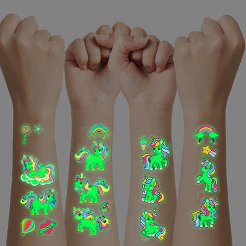 XIKAYA 12 Stück Glitzer Tattoo Set Meerjungfrau für Kinder Sicher Hautfreundlich - Wasserdicht Leicht Entfernbar Schulanfang Geschenkidee Kindergeburtstag Partyspielzeug (Nachtlicht) von XIKAYA