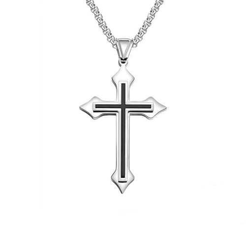 XIKSJW Kreuz Kette Herren Edelstahl Anhänger mit 70 cm Kette für Jungs und Kinder in Silber von XIKSJW