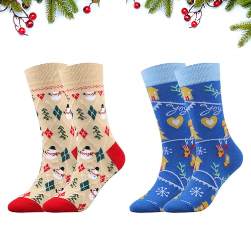 XIMEY Lustige Socken, Lustige Socken Damen 39-42, 2 Paar Socken Bunt, Unisex Socken, Bunte Socken Damen 39-42, Weihnachtssocken Herren, Weihnachtssocken, Socken für Familie und Freunde von XIMEY