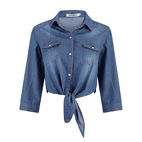 XIMIN Frauen 3/4 Ärmel Button Down Crop Jean Top Jeanshemd Jeansjacken Damen Herbst Winter Lässige Knoten Krawatte Kurze Jeansjacke XIMIN Frauen 3/4 Ärmel Button Down Crop Jean Top Jeanshemd Jeansjacken Damen Herbst Winter Lässige Knoten Krawatte Kurze Jeansjacke von XIMIN