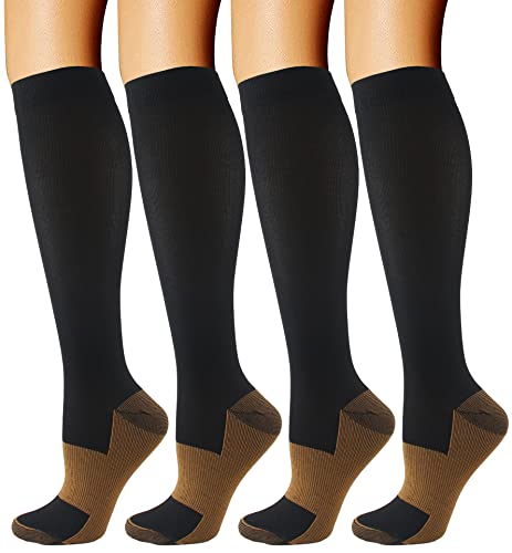 Kupfer-Kompressionssocken für Damen und Herren, Durchblutung, für medizinisches Laufen, Wandern, Radfahren, 15-20 mmHg, Kupfer Schwarz 4 Paar, XL/XXL Kupfer-Kompressionssocken für Damen und Herren, Durchblutung, für medizinisches Laufen, Wandern, Radfahren, 15-20 mmHg, Kupfer Schwarz 4 Paar, XL/XXL von XIMISUN