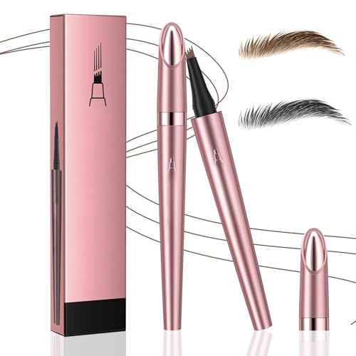 2PCS 3D Magischer Augenbrauenstift Wasserfest, Microblading Augenbrauenstift Dunkelbraun Eyebrow Pencil mit 4 Gabelspitze Applikator, Erzeugt Mühelos Natürlich Aussehende Brauen von XIMKONTER