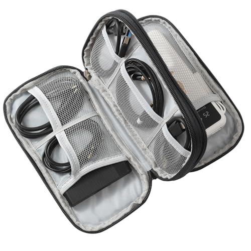 Kabel Organizer Tasche- Universal Kabel Organizer Tasche 2-in-1 Doppelschichtig mit Kabelbinder - Zubehörtasche für USB-Ladekabel, Powerbank, SD-Karten für Festplatten & Ladegeräte (Schwarz) von XIMKONTER