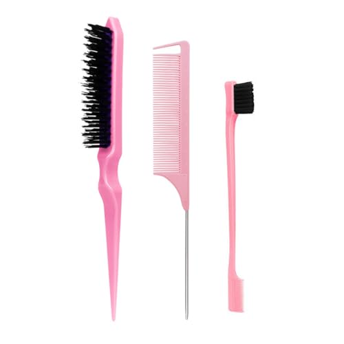 Haarbürsten-Set, glatte Rückseite, Borsten, Haarbürste, Kamm für Damen, Baby, Kinder, schwarzes Haar, 3 Stück von XINAJUND