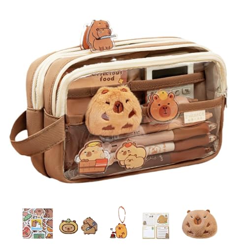 XINBAIJI Federmäppchen Große Kapazität Beuteltasche, Braun Federtaschen Mit Fächer Etui Stifte, Niedlichen Mäppchen Schreibwaren Organizer Für Schule Büro von XINBAIJI