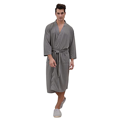 XINCHI Bademantel Herren Morgenmantel V Ausschnitt Reisebademantel Hotel Saunamantel Sehr Weich Nachtwäsche Damen Schlafanzug Kurz Nachthemd Kimono Hausmantel Unisex Schlafmantel Spa Robe Hause von XINCHI