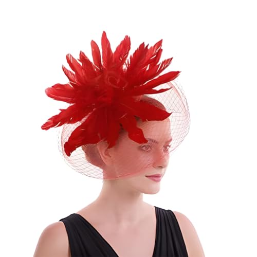 Fascinator Damen Feder Kopfschmuck mit Stirnband Haarklammer Blume Mesh Feder Fascinator groß Bankett Haarschmuck Vintage Cocktail Kopfbedeckung Haarreif Brautschleier für Bankett Teeparty Hochzeit von XINCHI