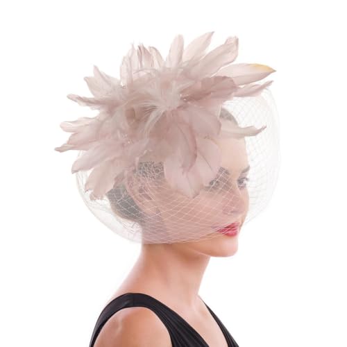 Fascinator Damen Feder Kopfschmuck mit Stirnband Haarklammer Blume Mesh Feder Fascinator groß Bankett Haarschmuck Vintage Cocktail Kopfbedeckung Haarreif Brautschleier für Bankett Teeparty Hochzeit von XINCHI