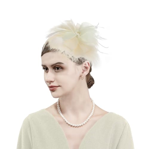 Fascinator Haarklammer Damen Haarclip Blumen Feder Haarspange Bankett Haarschmuck Vintage Cocktail Kopfschmuck Hochzeit Haarclip 20er Kopfbedeckung Teeparty Stirnband Mädchen Haarnadeln Brautschleier von XINCHI