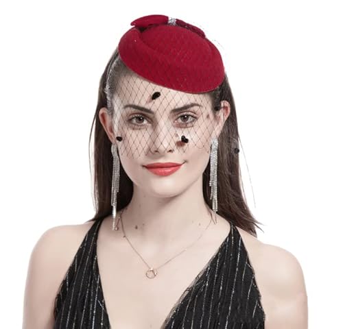 Haarschmuck Damen Fascinator Hut Filz Haarreif mit Schleife Damenhut Vintage Kopfschmuck Elegant Bankett Mesh Hut Haar Clip Mädchen Haarsband Party Filzhut Fasching Headwear Cocktail Karneval von XINCHI