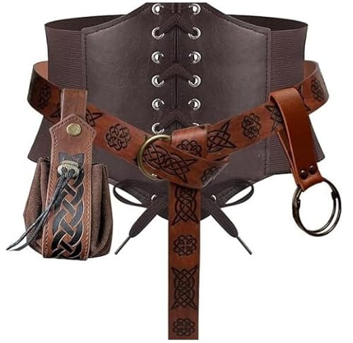 Halloween Korsett Gürteltasche Geldbörse Mittelalter Renaissance Kostüm Handyhalter Damen Retro Schnürkorsett Hüfttasche PU Leder Ring Gürtel Schwarz Korsett Elastischen Breit Schnürgürtel von XINCHI