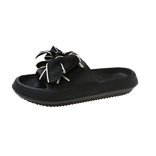 Hausschuhe Damen Sandalen rutschfest Badeschuhe mit Schleife Pantoletten Sehr Weich Badepantoletten Dicke Sohle Wandersandalen Bequem Badeschlappen Slipper Gartenschuhe Schnelltrocknend Badelatschen von XINCHI