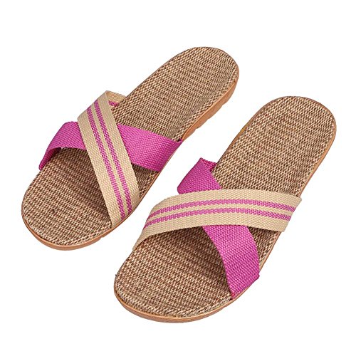 Hausschuhe Damen Slipper Sommer Pantoffeln Herren Puschen Leinen Flacheschuhe Rutschfest Strandschuhe Gummisohle Fußbett Badelatschen Bequem Sandalen Sommerschuhe Innen Pantoletten Draußen Badesandale von XINCHI