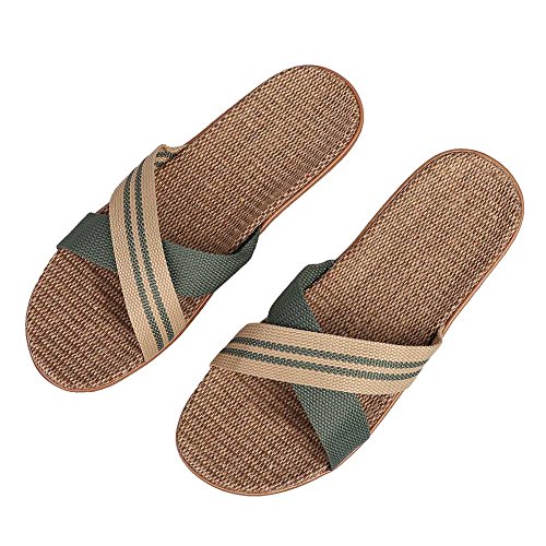 Hausschuhe Sommer Slipper Herren Pantoffeln Damen Puschen Leinen Flacheschuhe Rutschfest Strandschuhe Gummisohle Fußbett Badelatschen Bequem Sandalen Sommerschuhe Innen Pantoletten Draußen Badesandale von XINCHI