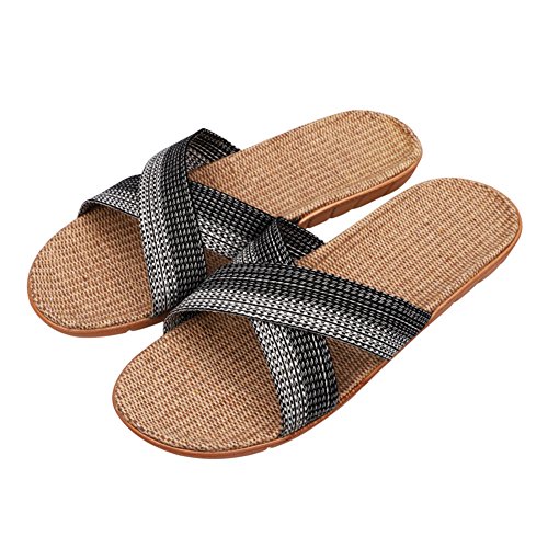 Hausschuhe Sommer Slipper Herren Pantoffeln Damen Puschen Leinen Flacheschuhe Rutschfest Strandschuhe Gummisohle Fußbett Badelatschen Bequem Sandalen Sommerschuhe Innen Pantoletten Draußen Badesandale von XINCHI