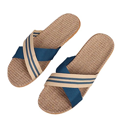 Hausschuhe Sommer Slipper Herren Pantoffeln Damen Puschen Leinen Flacheschuhe Rutschfest Strandschuhe Gummisohle Fußbett Badelatschen Bequem Sandalen Sommerschuhe Innen Pantoletten Draußen Badesandale von XINCHI