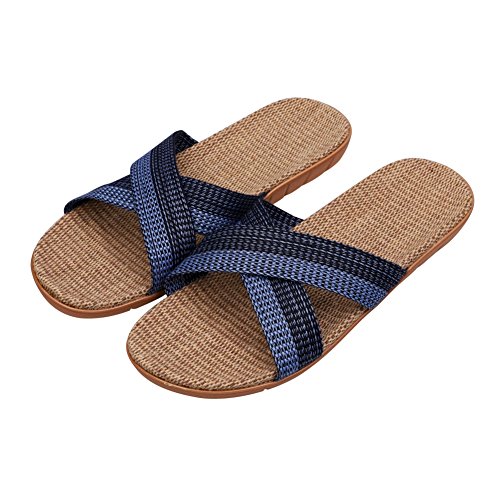Hausschuhe Sommer Slipper Herren Pantoffeln Damen Puschen Leinen Flacheschuhe Rutschfest Strandschuhe Gummisohle Fußbett Badelatschen Bequem Sandalen Sommerschuhe Innen Pantoletten Draußen Badesandale von XINCHI