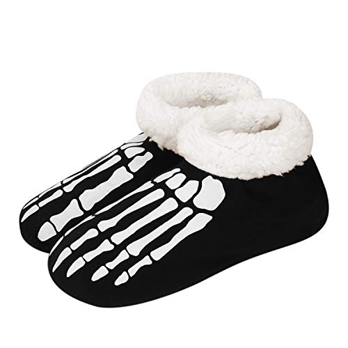Hausschuhe Winter Stoppersocken Halloween Hausschuhsocken Super Dick Pantoffeln Warm Weich Hüttenschuhe Gefüttert Winterhausschuhe Skelett Muster Wärmehausschuhe Nachts Sichtbar Puschen von XINCHI