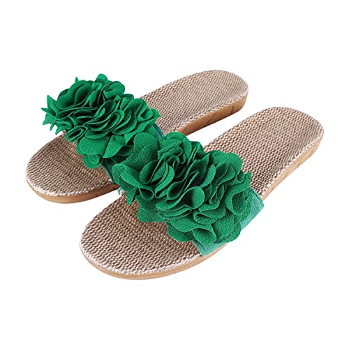 Hausschuhe rutschfest Slipper Schleife Muster Flacheschuhe Gummisohle Sommerschuhe Leinen Puschen Bequem Pantoffeln Sommer Pantoletten Herren Strandschuhe Damen Sandalen Draußen Puschen Drinnen von XINCHI