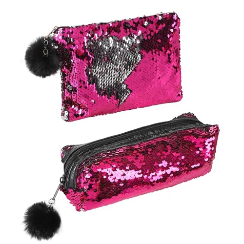 Kosmetiktasche Damen Pailletten Schminktasche Kulturtasche Reise Waschtasche mit Reißverschluss und Haarkugel Make up Tasche für Frauen Mädchen von XINCHI