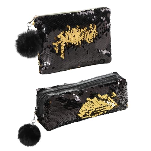 Kosmetiktasche Damen Pailletten Schminktasche Kulturtasche Reise Waschtasche mit Reißverschluss und Haarkugel Make up Tasche für Frauen Mädchen von XINCHI