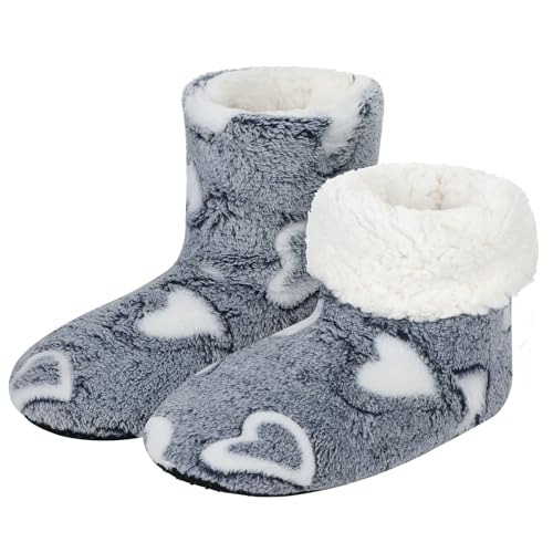 Winter Hausstiefel Damen Plüsch Wärmestiefel Hohe Hausschuhe Winterhausschuhe Wärmehausschuhe Flauschig Hüttenstiefel Hüttenschuhe Wärmepantoffeln Warm Hauspantoffeln Fußwärmer Kuschelschuhe 35-42EU von XINCHI