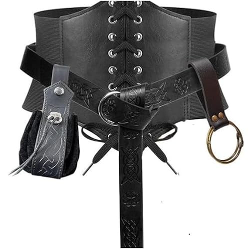 Halloween Korsett Gürteltasche Geldbörse Mittelalter Renaissance Kostüm Handyhalter Damen Retro Schnürkorsett Hüfttasche PU Leder Ring Gürtel Schwarz Korsett Elastischen Breit Schnürgürtel von XINCHI