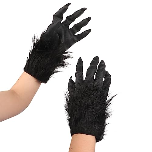 XINCHI Halloween Werwolf Handschuhe Krallen Handschuhe Unisex Tierhandschuhe mit Langen Fingernägeln Wolfshandschuhe Horror Plüsch Haarige Monster Kostüm für Halloween Fasching Rollenspiele von XINCHI