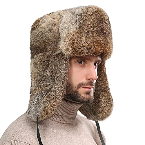 Winterhut Herren Fliegermütze Super Dick Wintermütze Kunst Fuchs Pilotenmütze Winddicht Wintermütze Ohrenschützer Russenmütze Weich Fellmütze Flauschige Russische Mütze von XINCHI
