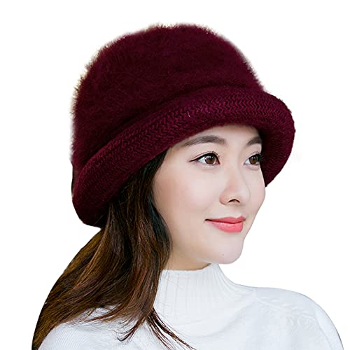 Damenhut Warm Filzmütze Winter Wintermütze Damen Wollmütze Filz Fedora Hut Elegant Winterhut Einfarbig Topfhut Winddicht Damenmütze Winddicht Glockehut Outdoor Fischerhut Schneedicht Wollhut Wandern von XINCHIUK