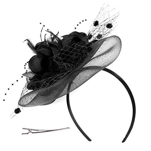 Fascinator Damen Hut Haarschmuck Blume Bankett Mesh Hut Feder Haarklammer Karneval Brautschleier Elegant Haarspangen Vintage Haarclip Hochzeit Haarreif Cocktail Party Kopfschmuck Tea Fasching Partyhut von XINCHIUK