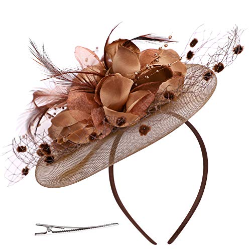 Fascinator Damen Hut Haarschmuck Blume Bankett Mesh Hut Feder Haarklammer Karneval Brautschleier Elegant Haarspangen Vintage Haarclip Hochzeit Haarreif Cocktail Party Kopfschmuck Tea Fasching Partyhut von XINCHIUK