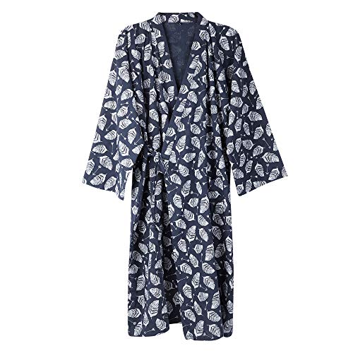 Schlafmantel Herren Damen Hausanzug Sommer Kimono Pyjama Blattmuster Schlafanzug Baumwolle Nachtwäsche V Ausschnitt Morgenmantel Japanisch Schlafrock Elegant Bademantel Atmungsaktiv Baderock von XINCHIUK