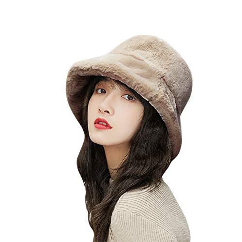 Wintermütze Damen Fischerhut Plüsch Winterhut Flauschig Schirmmütze Breit Krempe Bucket Hat Warm Halten Eimer Hut Weich Glockenhut Faltbar Damenhut Kunstfell Schlapphut Strickmütze Outdoor Reisen von XINCHIUK