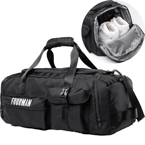 XINDING Turnbeutel Trainingstasche Faltbare Reisetasche, Schwarz, 24.6", Sporttasche aus Leder von XINDING