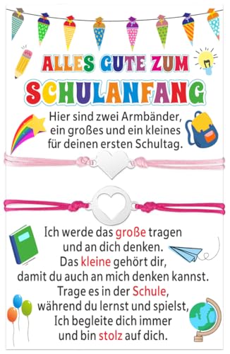 XINDY 2 Endlich Schulkind Armband Mädchen Mama Herz Armbänder mit Karte Einschulung Geschenk Mädchen Schulanfang Geschenke Erster Schultag Inhalt Schultüte Füllung von XINDY