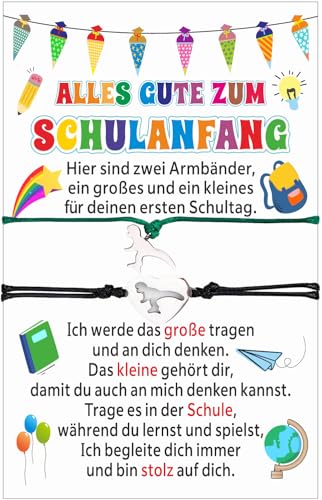 XINDY 2 Endlich Schulkind Armband Junge Dinosaurier Armbänder mit Karte Einschulung Geschenk Jungen Schulanfang Geschenke Erster Schultag Inhalt Schultüte Füllung Junge von XINDY