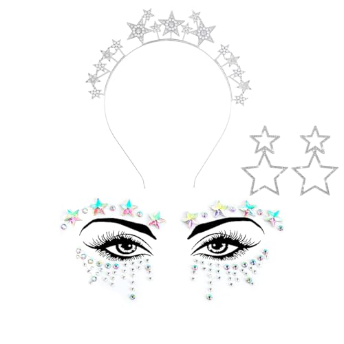 XINDY Stern Kostüm Damen: Silber Glitzer Haarreif Stern Ohrringe Karneval Accessoires für Fasching, Karneval, Halloween & mehr von XINDY