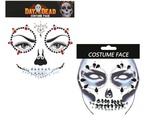 XINDY Halloween Tattoo Gesicht Strasssteine Selbstklebend Glitzersteine Gesicht Totenkopf Gesichtstattoo Halloween Dia de Los Muertos Schminke Tag der Toten Kostüm Damen Herren Make Up Accessoires von XINDY