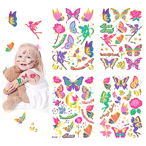 Tattoo Kinder, Fee/Schmetterling Tattoos Kinder, Glitzer Schmetterling Temporäre Tattoos Set, wasserdichte Kindertattoos Aufkleber mädchen Tattoo für kinder spielen Kindergeburtstag Mitgebsel von XINDY