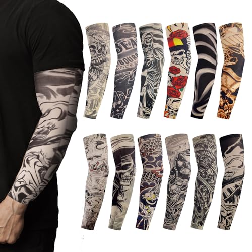 XINFAQAQ Tattoo Ärmel Herren Gefälschte Tattoo Armstrumpf 12 Style Stretch Tattoo Strumpf Arm Nylon Tatoo Ärmel Herren für Karneval Fasching Party von XINFAQAQ