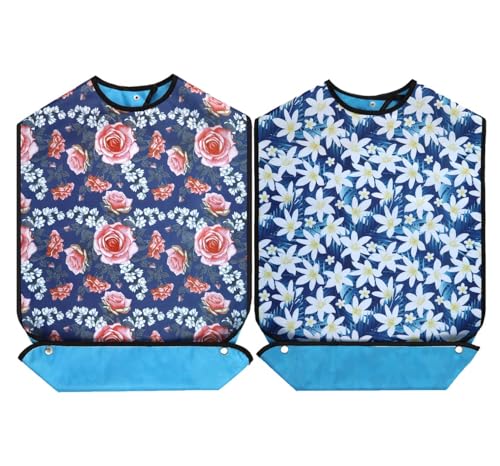 XINFULLWOL Erwachsene Lätzchen mit Crumb Catcher. Wasserdichte und wiederverwendbare Kleidung Protektoren für ältere Frauen für Männer oder Jeder, der motorische Fähigkeiten verloren hat (C&N-2) von XINFULLWOL